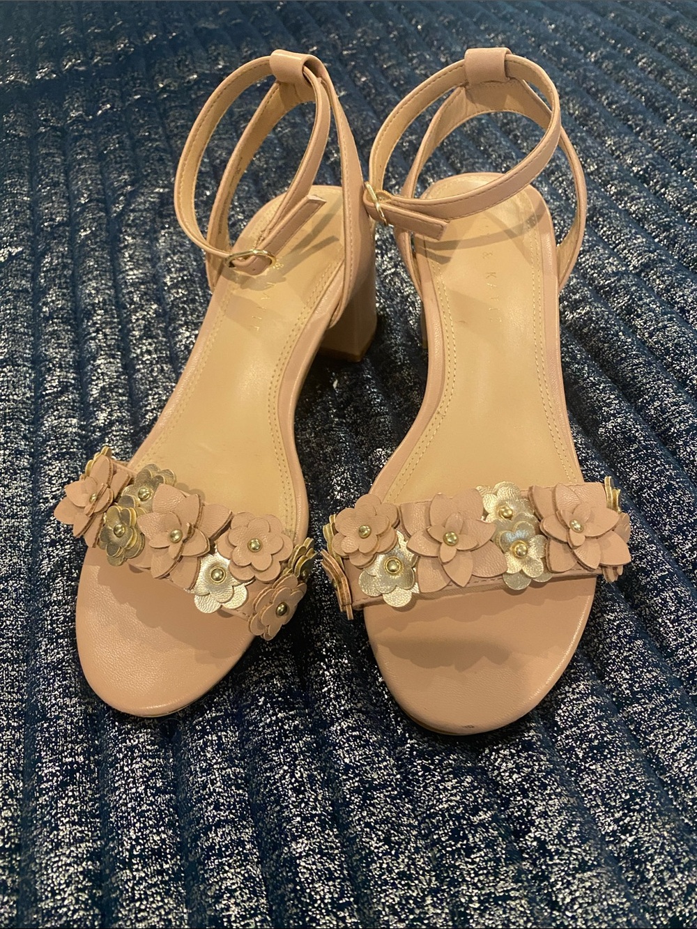 Kelly & Katie Blush Floral Ankle-Strap Block Heel Sandals
